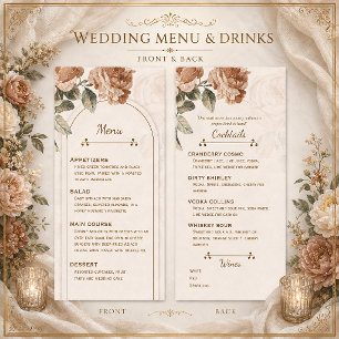 Menu de mariage floral terracotta Bohème rustique 