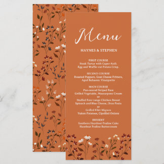 Menu de mariage floral terracotta rustique