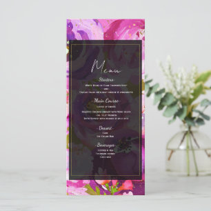 Menu de mariage floral vibrant rose et violet