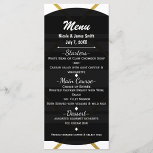 Menu de mariage géométrique chic et glamour noir e
