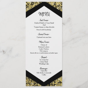 Menu de mariage glamour paillettes noir et or chic