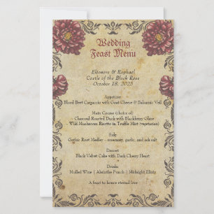 Menu de mariage gothique avec fleurs sombres et st