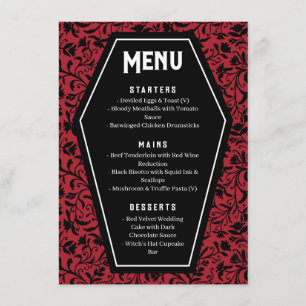 Menu de mariage gothique Cercueils & Fleurs
