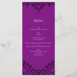 Menu de Mariage gothique du coeur pourpre et noir