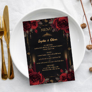 Menu de mariage gothique élégant et sombre romanti