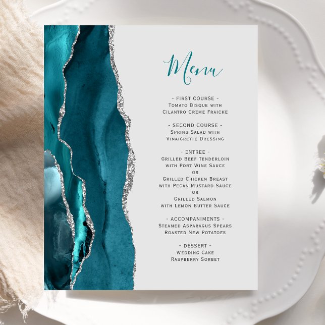 Menu de mariage gris argent sarcelle Budget (Créateur téléchargé)