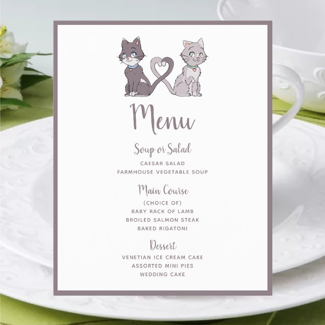 Menu de mariage gris blanc couple de chaton mignon (Créateur téléchargé)