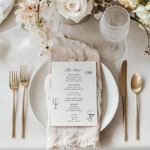 Menu de mariage illustré gris charbon