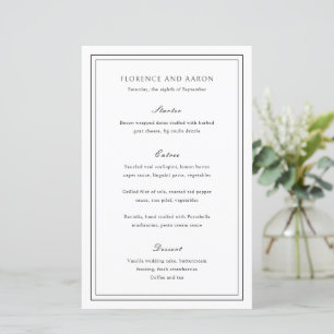 Menu de mariage intemporel noir et blanc tradition