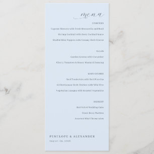 Menu de mariage minimaliste bleu élégant