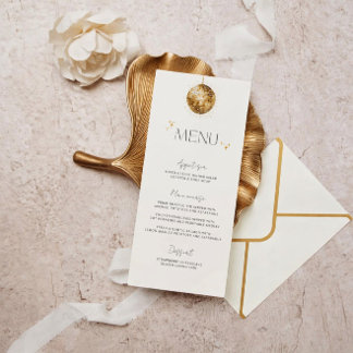 Menu de mariage minimaliste boule disco or