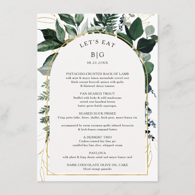 Menu de mariage Modern Arch Botanic Greenery (Devant)