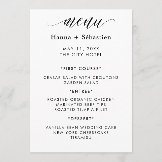 Menu de mariage moderne (Devant)