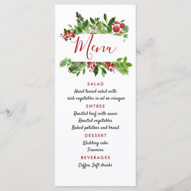 Menu de mariage moderne de Noël avec baie rouge ho (Devant)