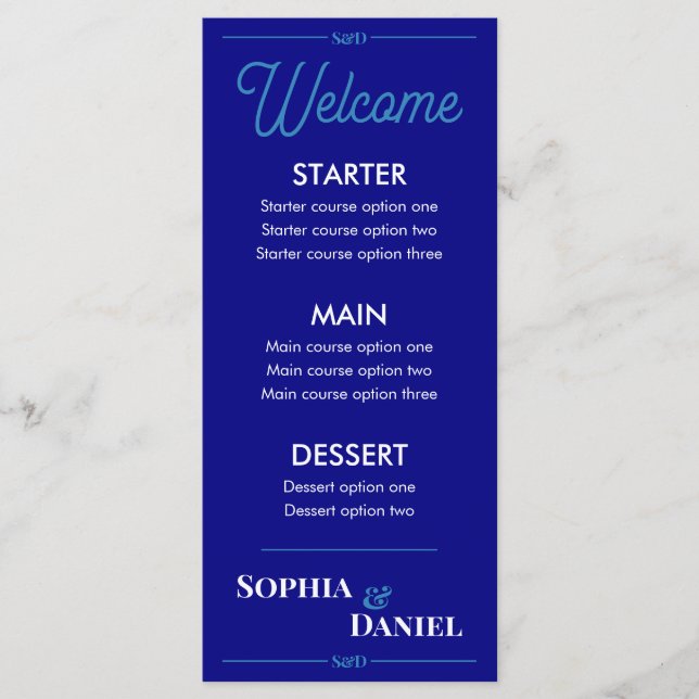 Menu de mariage moderne éditable (Devant)