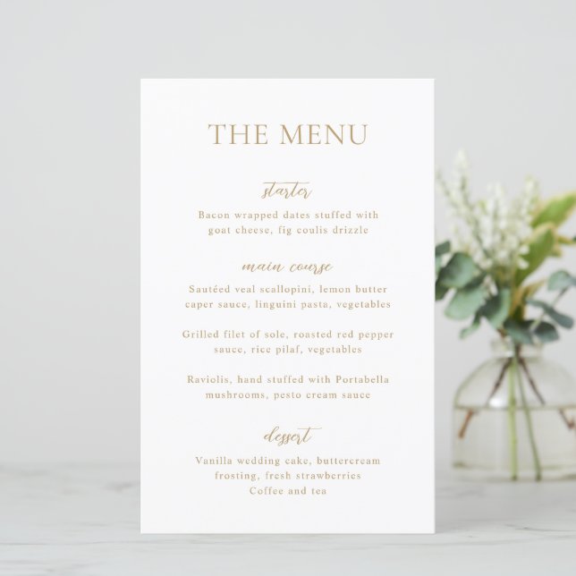 Menu de mariage moderne en or simple (Debout devant)