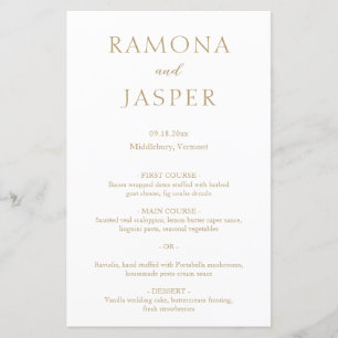 Menu de mariage moderne en or simple et gras