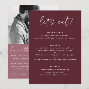 Menu de mariage moderne Merlot avec photo au dos