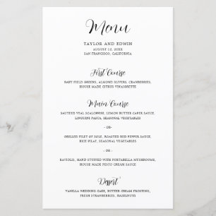 Menu de mariage moderne minimaliste noir et blanc