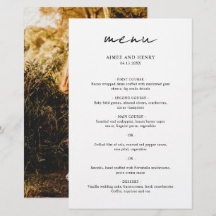 Menu de mariage moderne photo écriture rustique