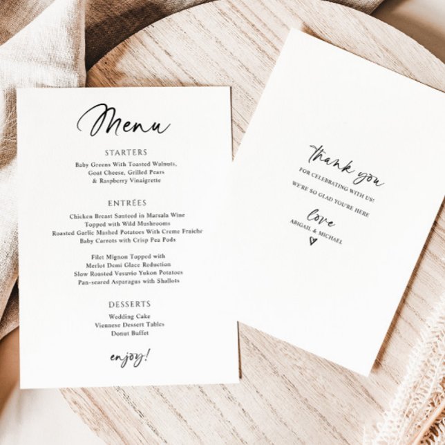 Menu de mariage moderne simple écriture manuscrite (Créateur téléchargé)