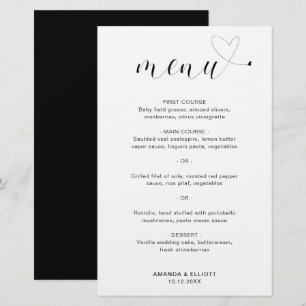 Menu de mariage moderne simple et mignon