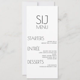 Menu de mariage moderne simple noir blanc gras