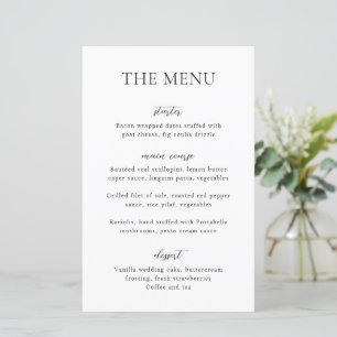 Menu de mariage moderne simple noir et blanc