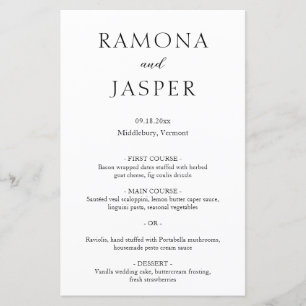 Menu de mariage moderne simple noir et blanc gras