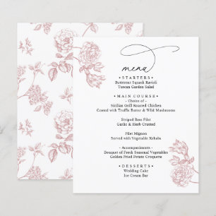 Menu de mariage moderne vintage rose blush