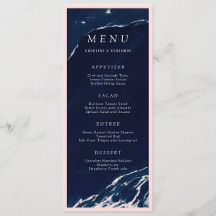 Menu de mariage nautique en marbre bleu marine mod