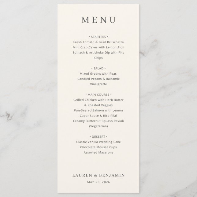 Menu de mariage noir classique (Devant)