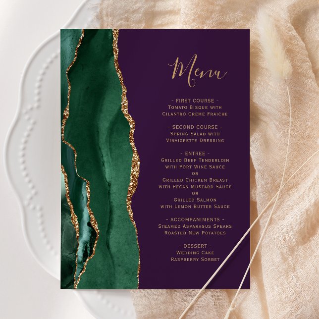 Menu de mariage or violet vert émeraude (Créateur téléchargé)