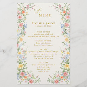 Menu de mariage orné de pastel doux de jardin prin