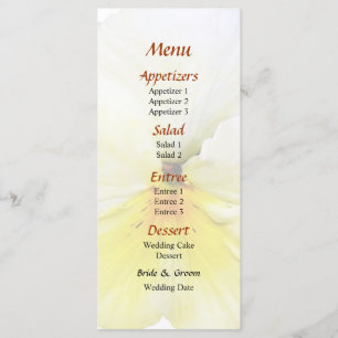 Menu de mariage Pansy jaune clair