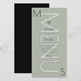 Menu de mariage personnalisé avec cœur en sauge