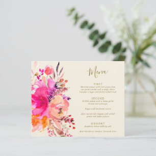 Menu de mariage personnalisé floral aquarelle rose