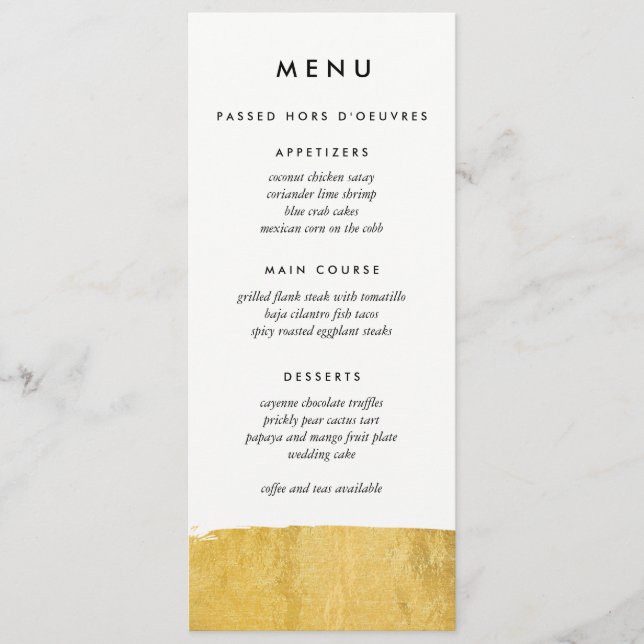 Menu de mariage personnalisé Gold Brush Stroke (Devant)