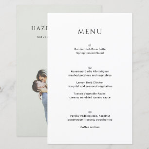 Menu de mariage photo simple moderne