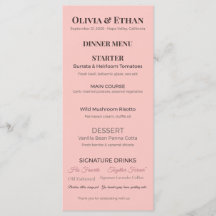 Menu de Mariage Plat | Carte de Réception Personna
