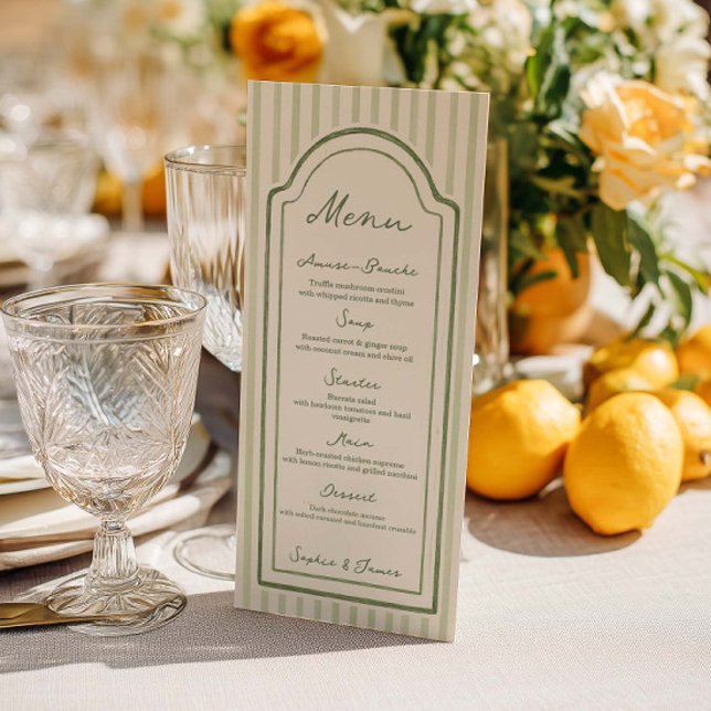 Menu de mariage plat rayé vert (Créateur téléchargé)