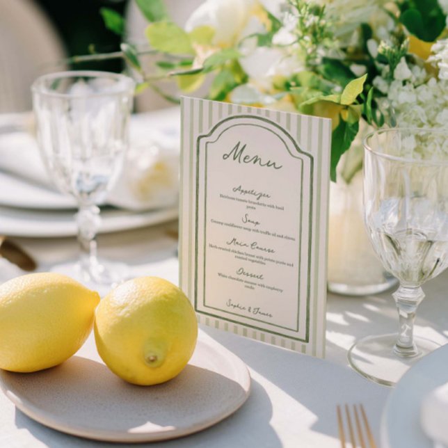 Menu de mariage plat rayé vert (Créateur téléchargé)