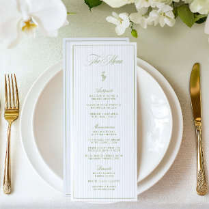 Menu de mariage rayé classique vert sauge et bleu