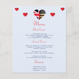 Menu de mariage romantique avec drapeaux britanniq