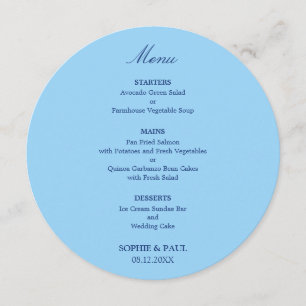 Menu de mariage rond bleu barbeau