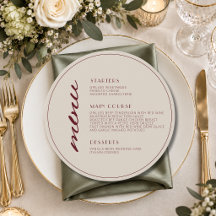 Menu de mariage rond Élégant et Fantaisiste