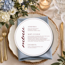 Menu de mariage rond Élégant et Fantaisiste de Bie