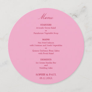 Menu de mariage rond élégant rose magenta