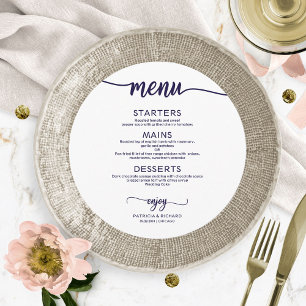 Menu de mariage rond simple élégant chic bleu mari