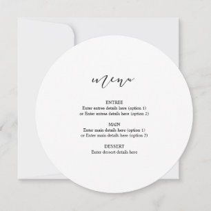 Menu de mariage rond sur plaque avec calligraphie 